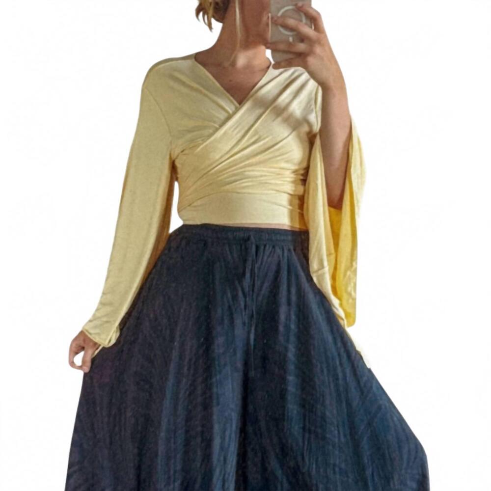 NEW GARDENBELLE bell sleeve wrap top in butter yellow